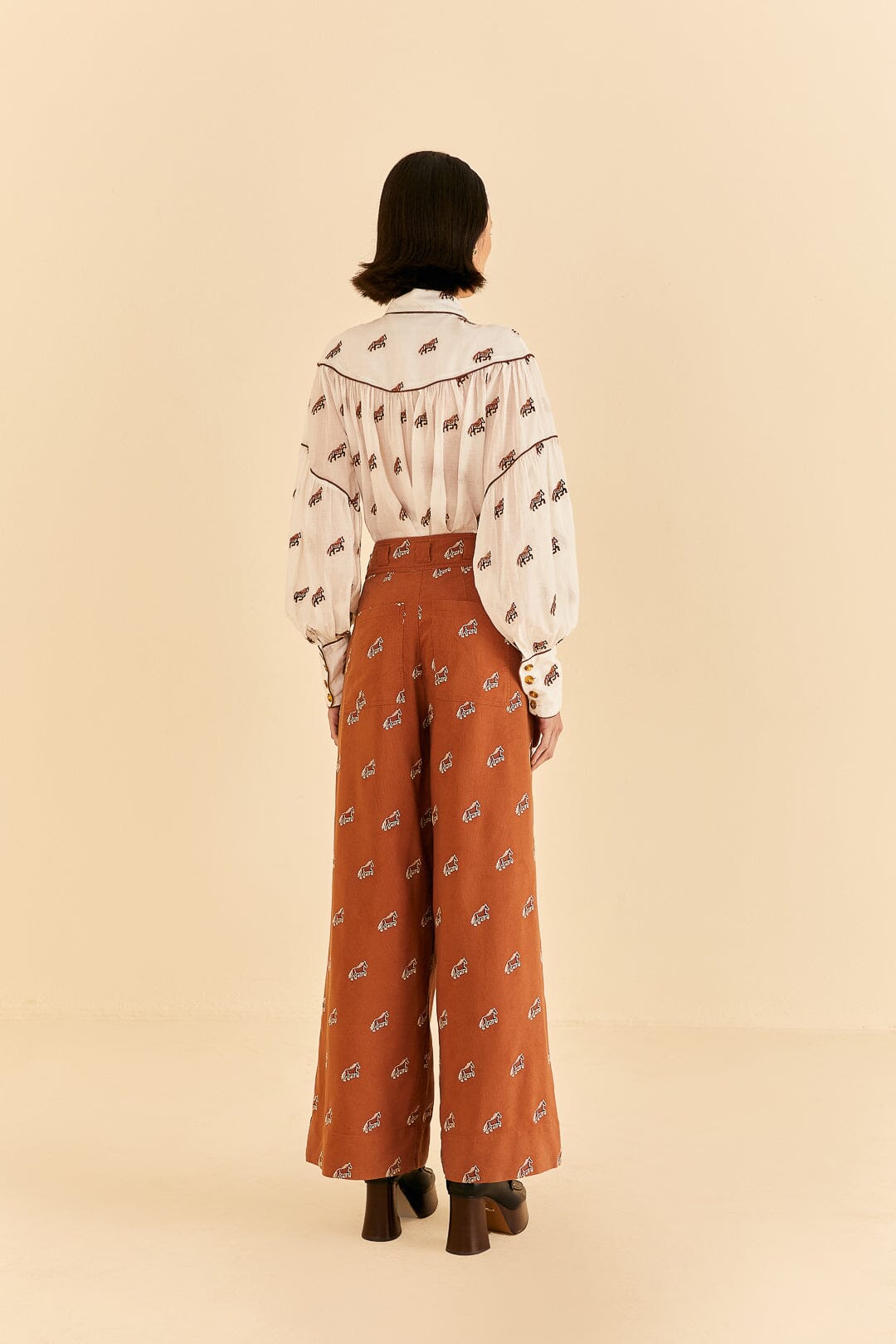 Farm Rio Caramel Embroidered Horses Pants