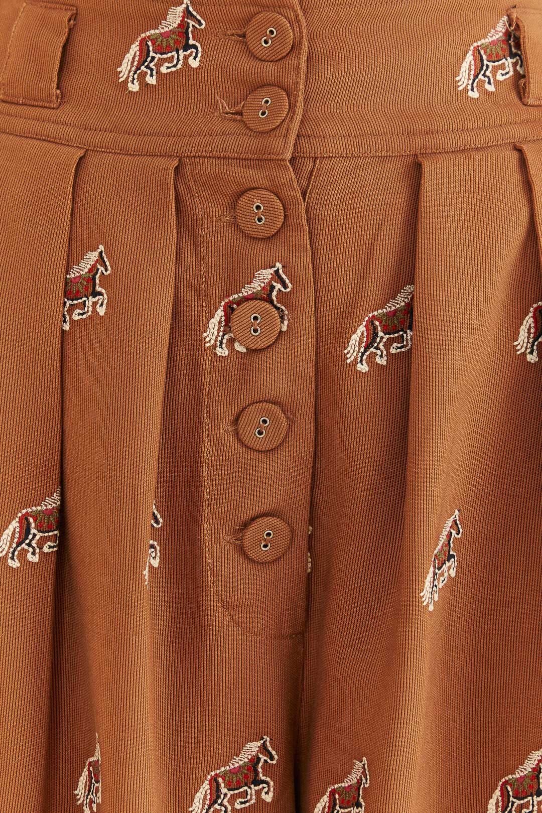 Farm Rio Caramel Embroidered Horses Pants