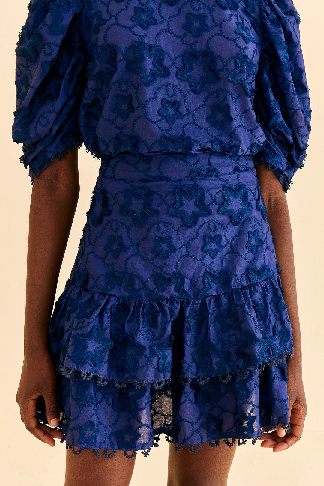Farm Rio Navy Blue 3d Star Texture Mini Skirt
