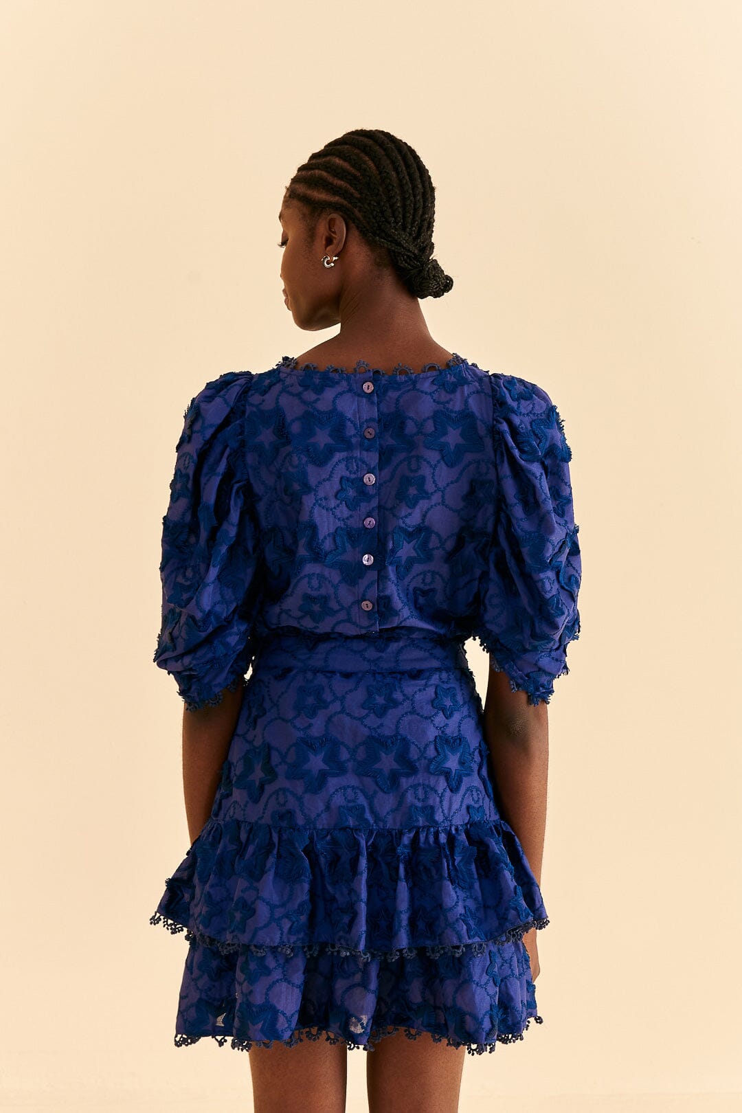 Farm Rio Navy Blue 3d Star Texture Mini Skirt