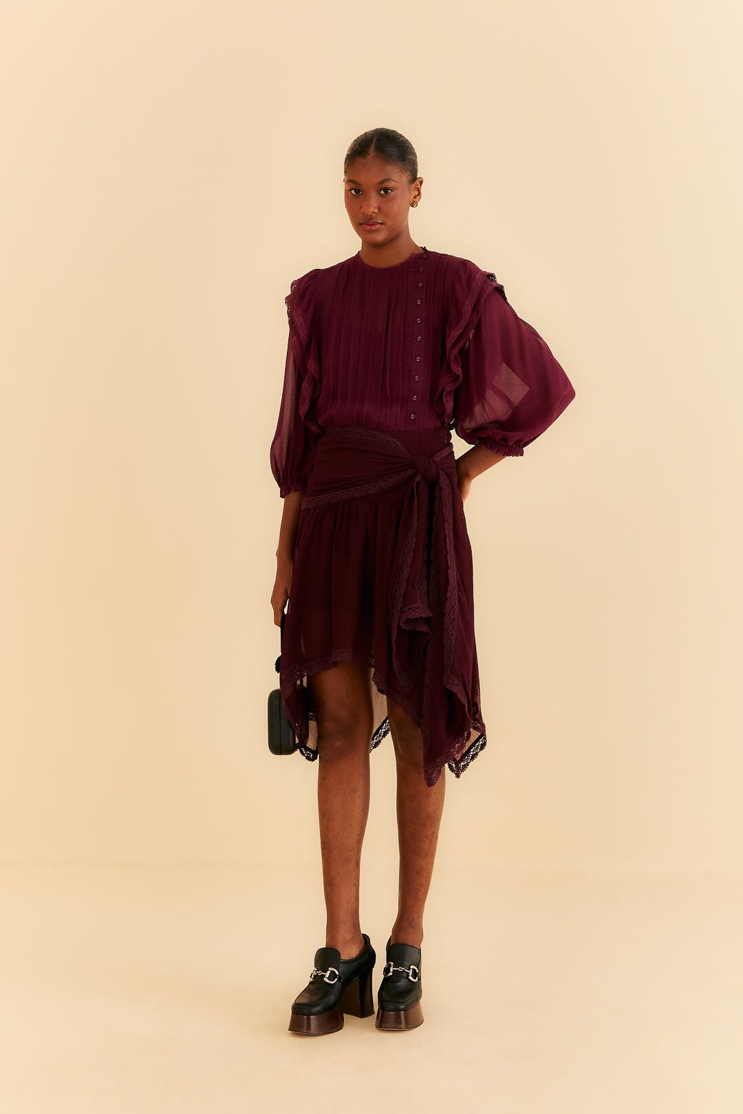 Farm Rio Burgundy Ruffle Blouse