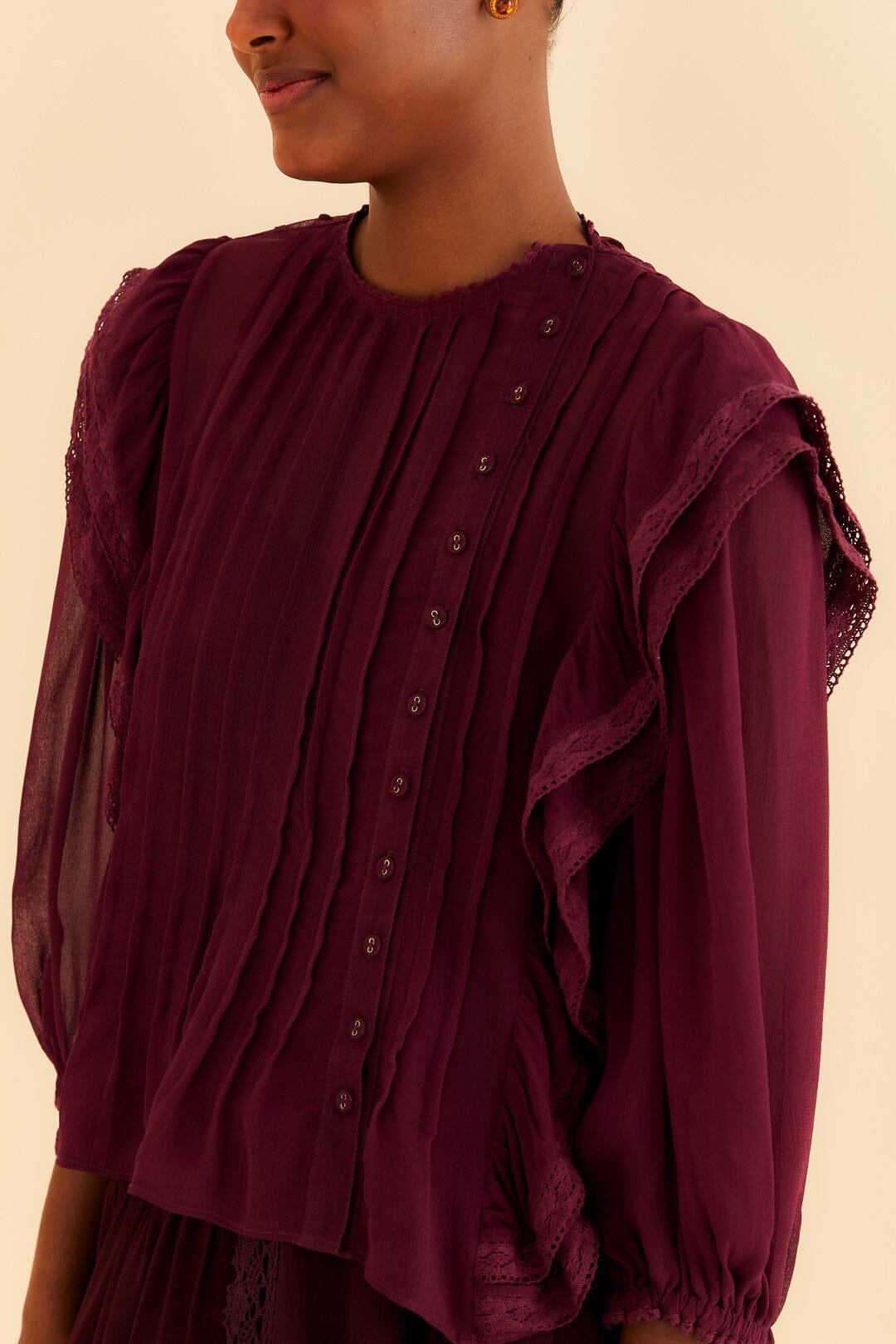 Farm Rio Burgundy Ruffle Blouse