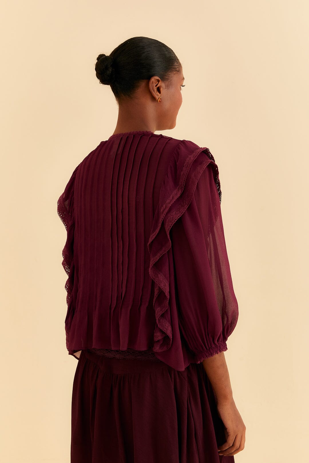 Farm Rio Burgundy Ruffle Blouse