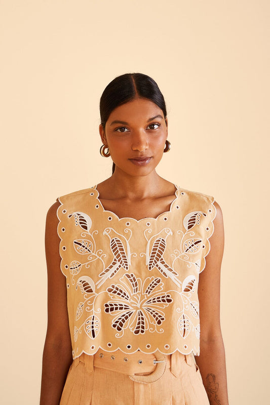 Farm Rio Sand Richelieu Sleeveless Crop Top