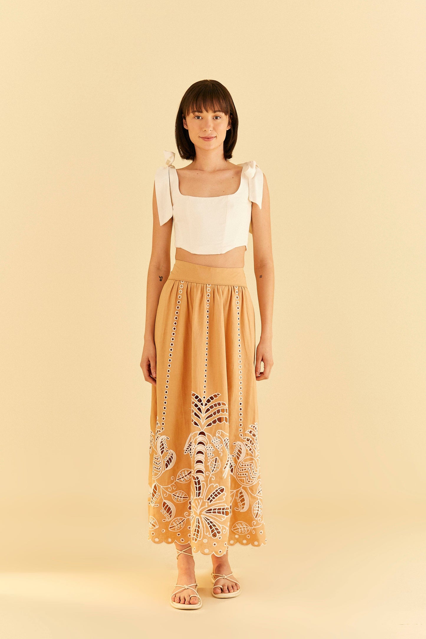 Farm Rio Sand Richelieu Midi Skirt