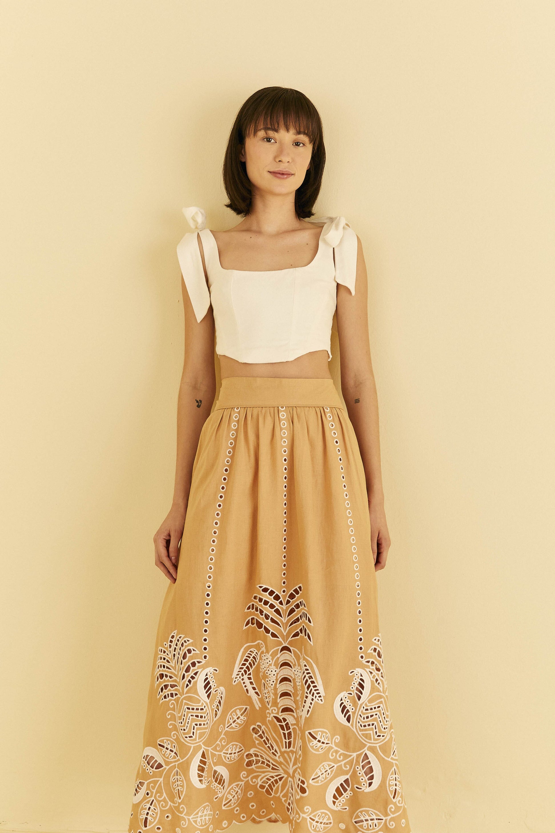 Farm Rio Sand Richelieu Midi Skirt