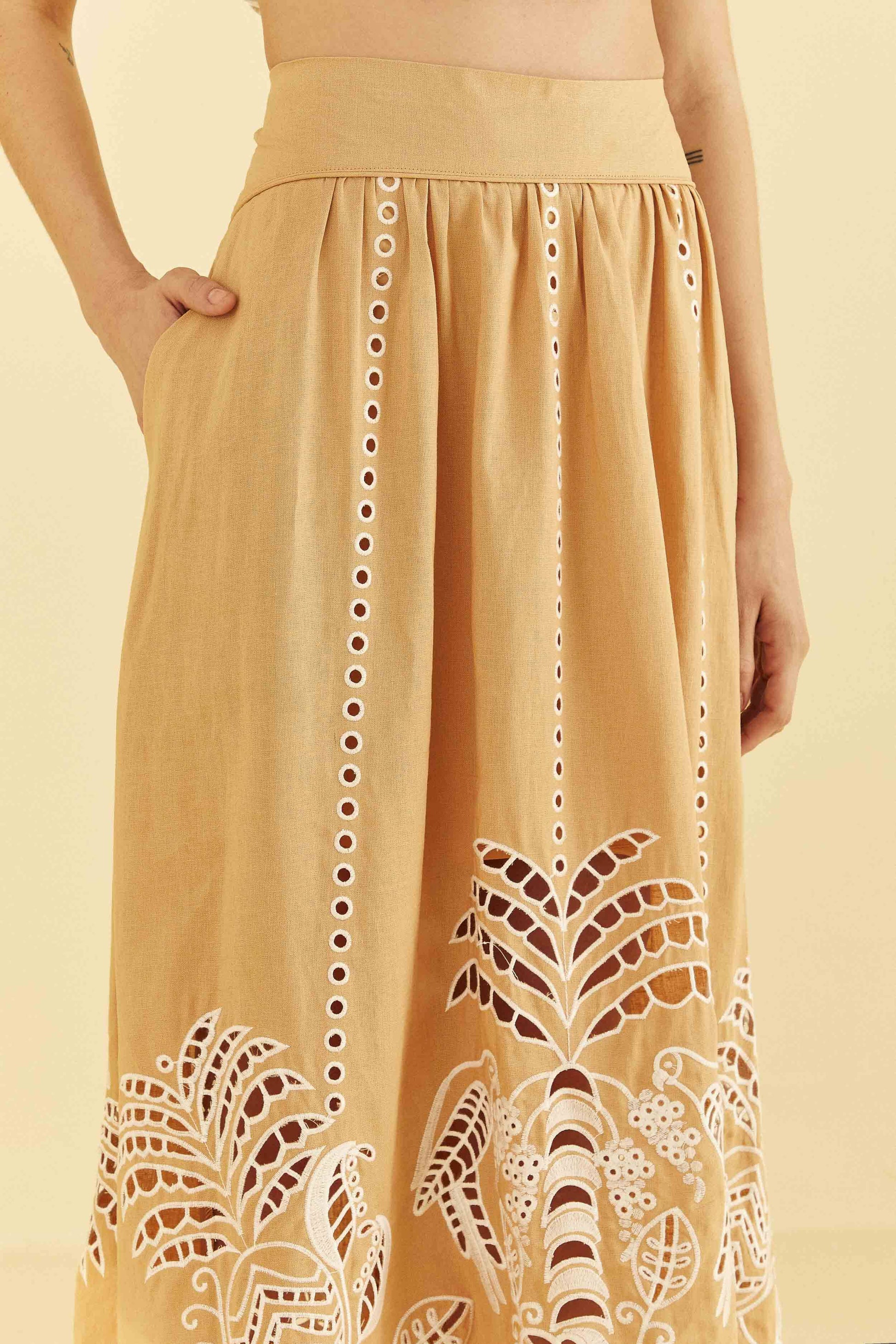 Farm Rio Sand Richelieu Midi Skirt