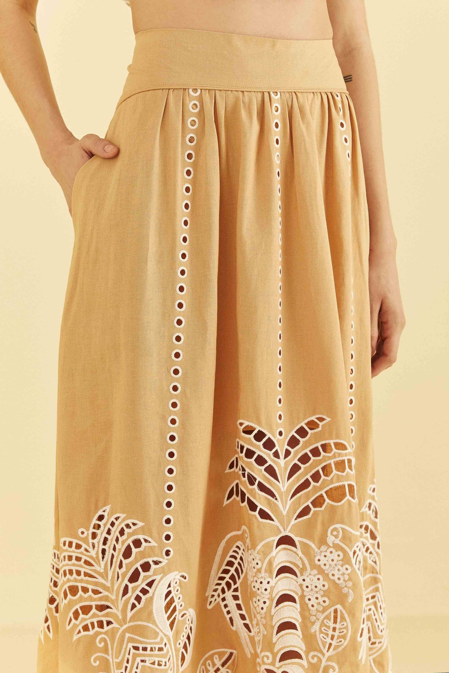 Farm Rio Sand Richelieu Midi Skirt