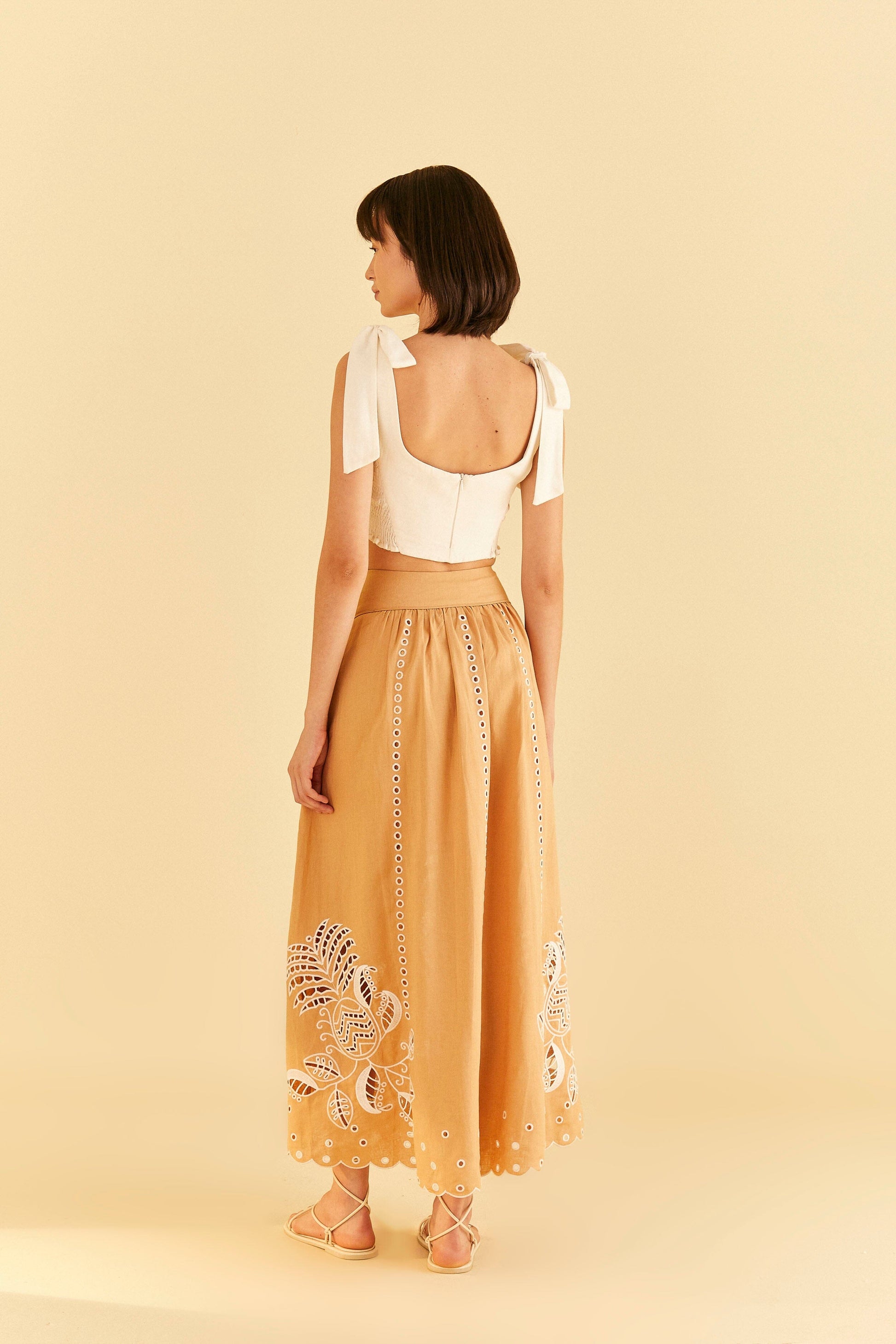 Farm Rio Sand Richelieu Midi Skirt