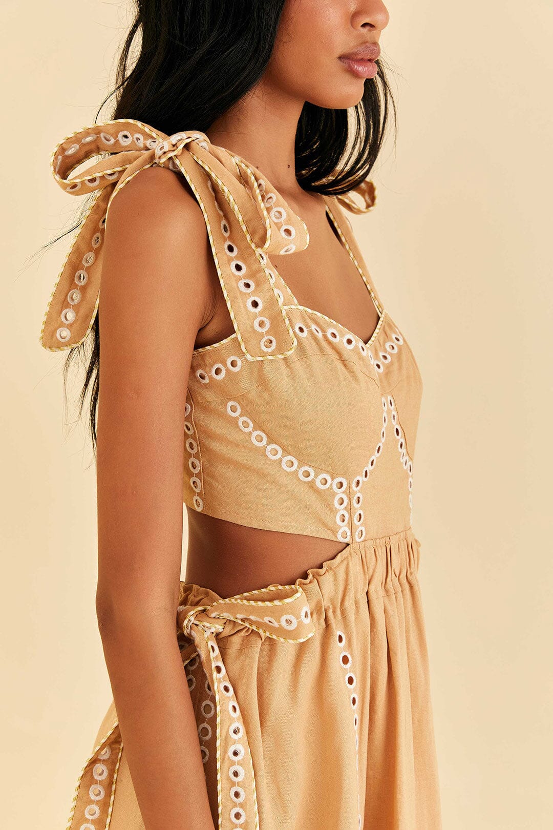 Farm Rio Sand Richelieu Sleeveless Midi Dress
