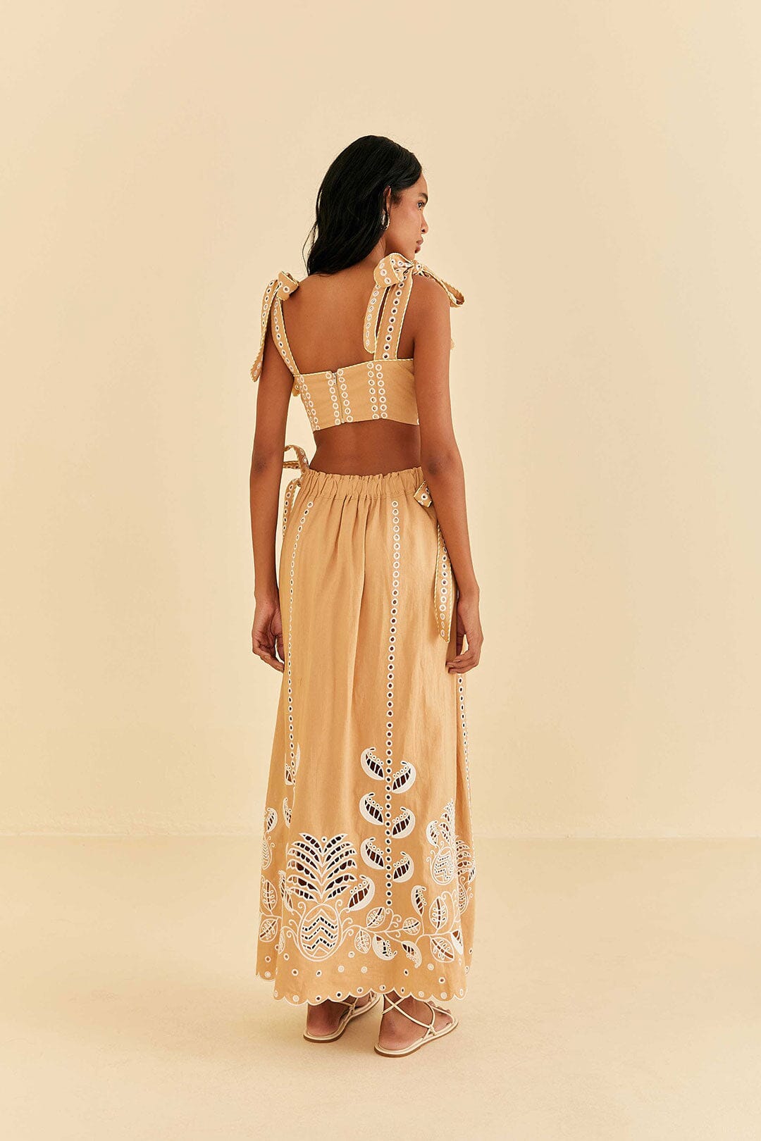 Farm Rio Sand Richelieu Sleeveless Midi Dress