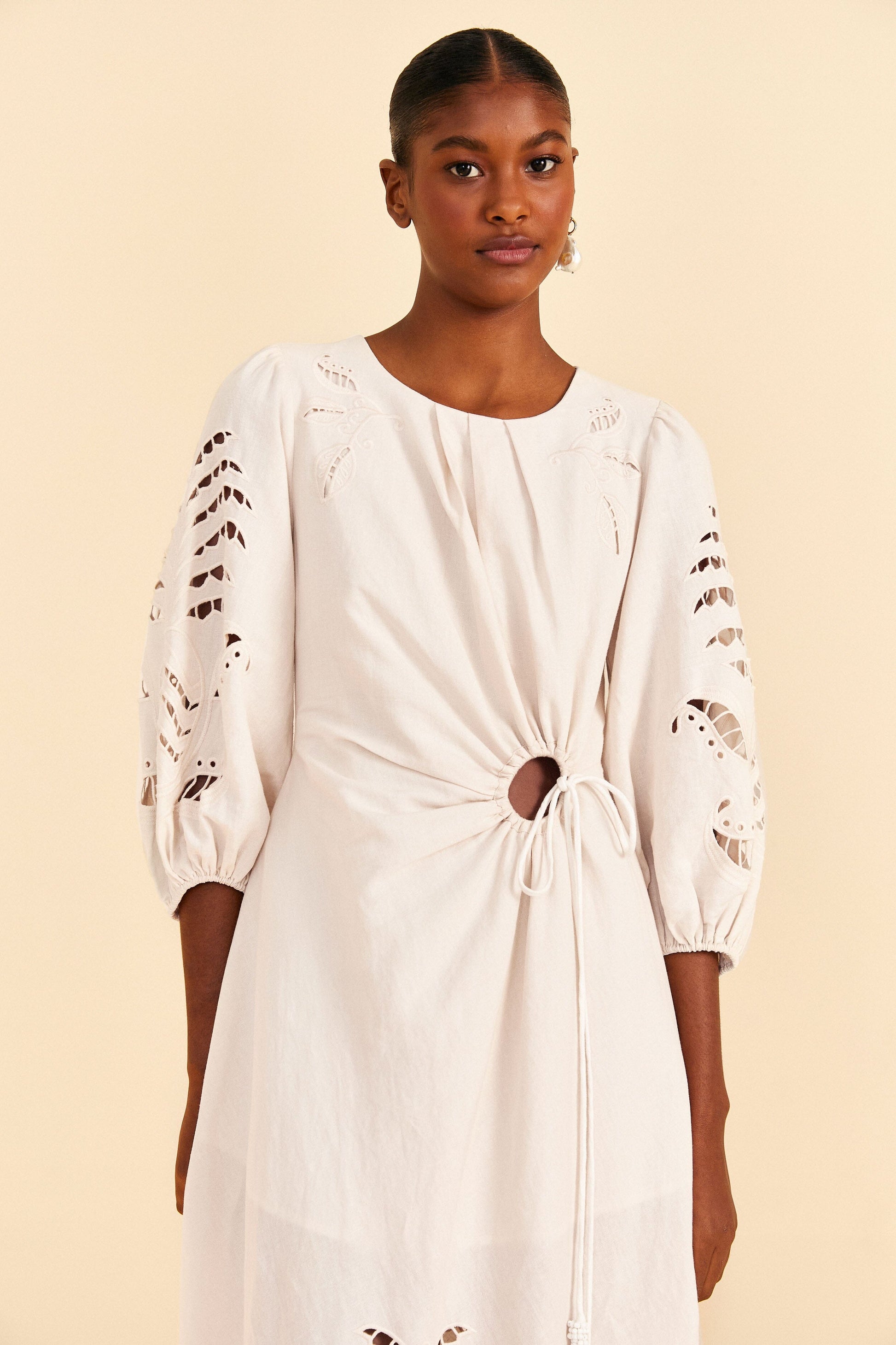 Farm Rio Off-White Richelieu Cut Out Midi Dress
