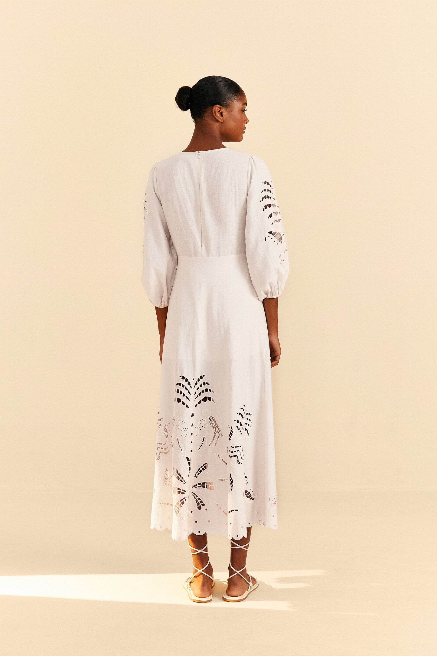 Farm Rio Off-White Richelieu Cut Out Midi Dress