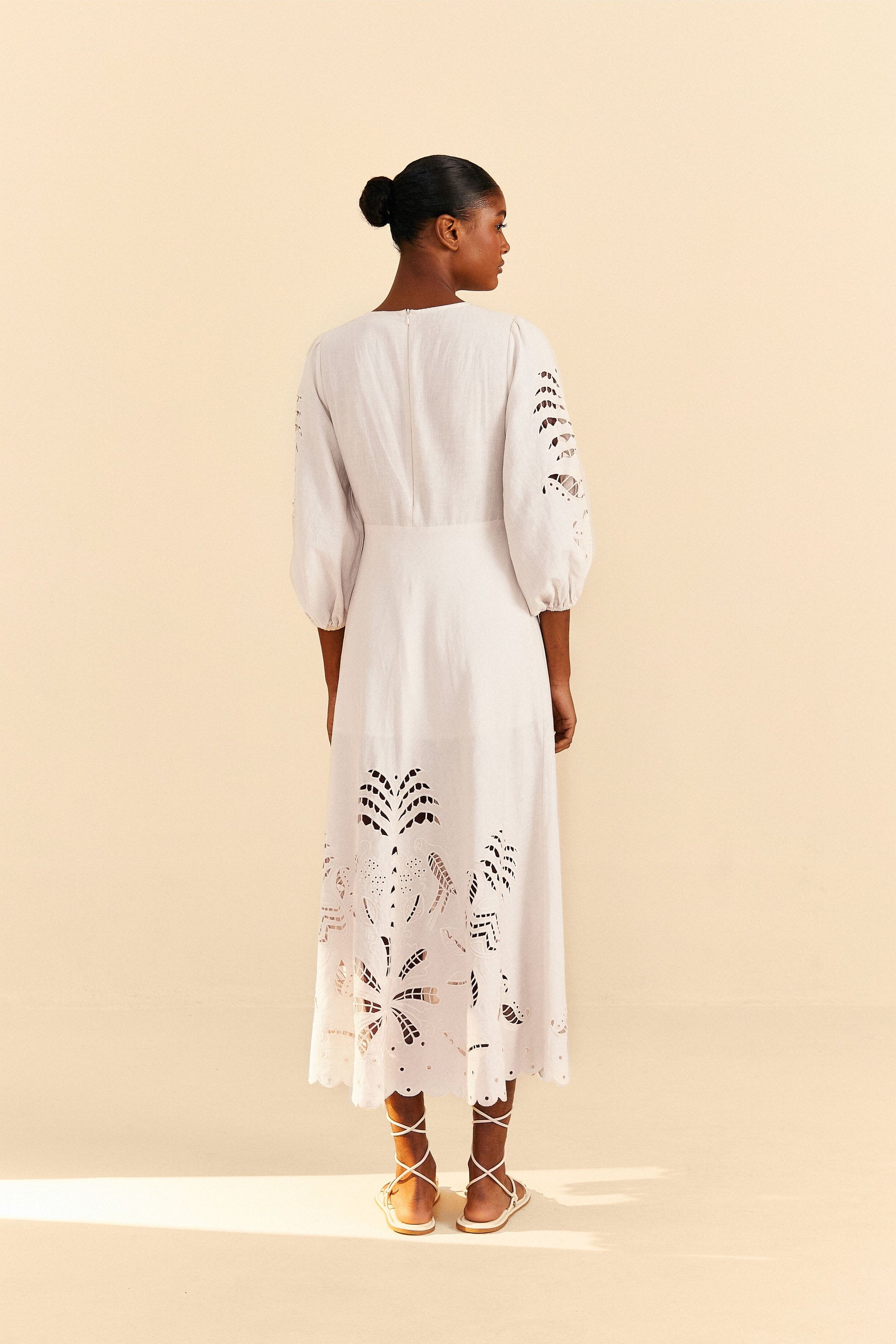 Farm Rio Off-White Richelieu Cut Out Midi Dress