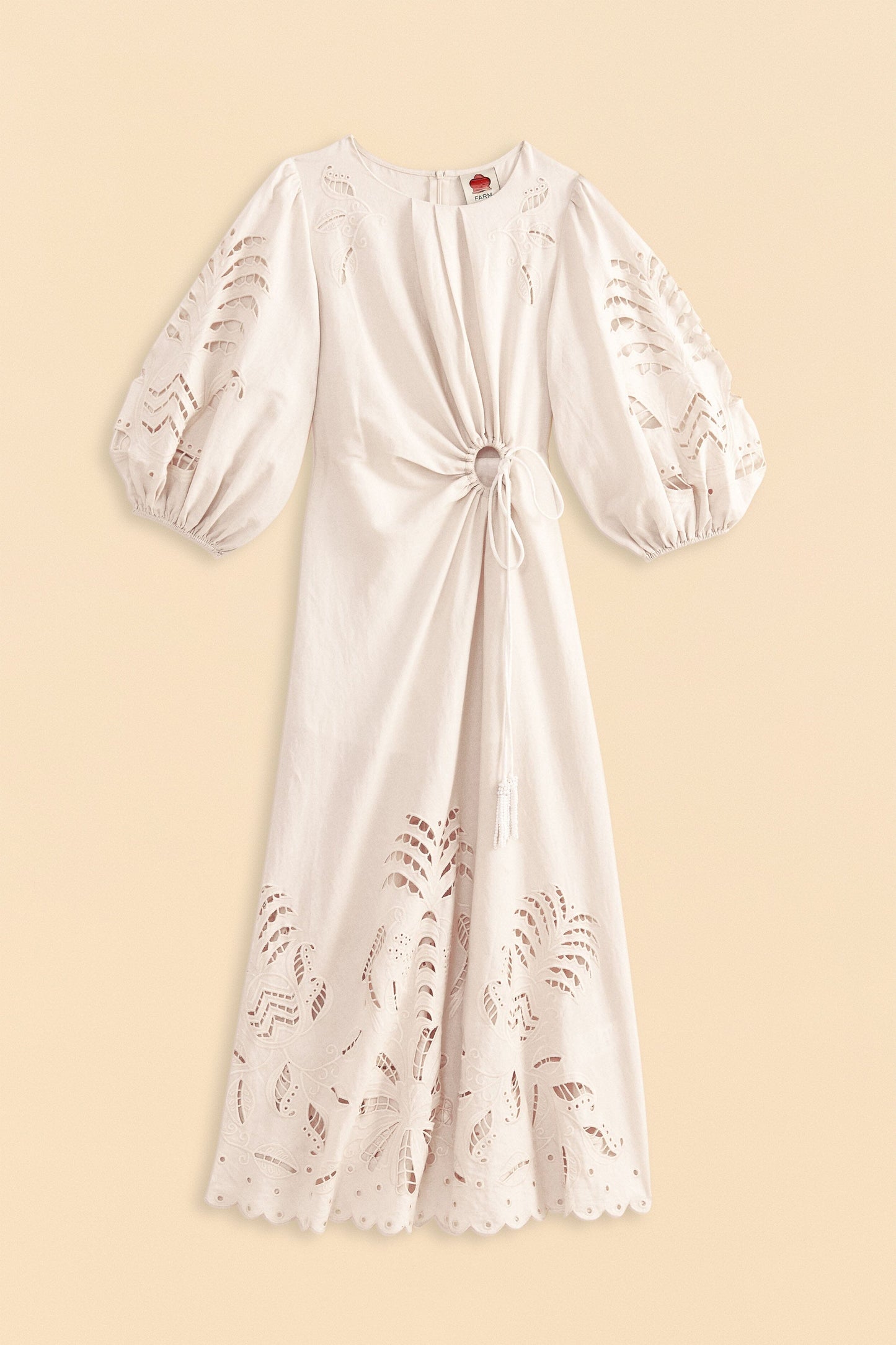 Farm Rio Off-White Richelieu Cut Out Midi Dress