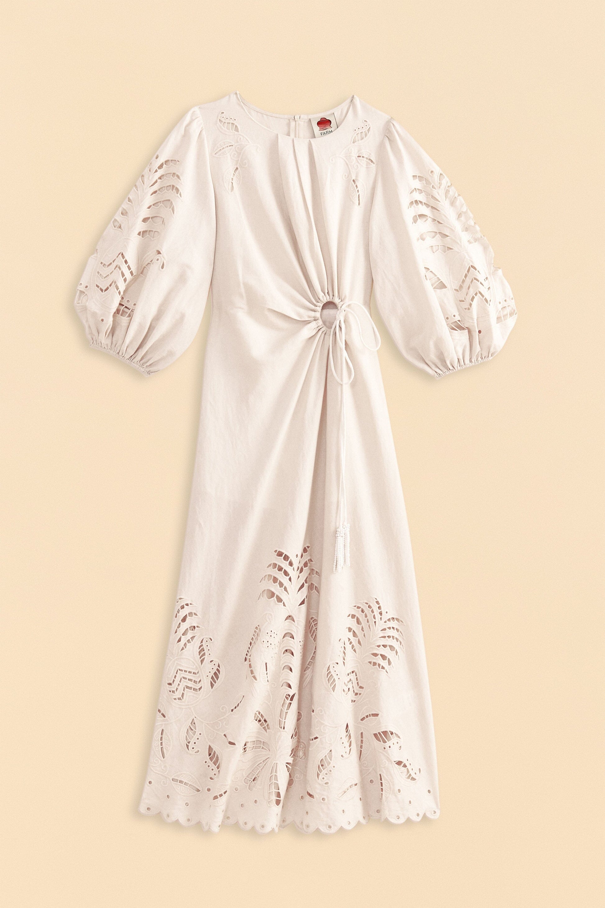 Farm Rio Off-White Richelieu Cut Out Midi Dress