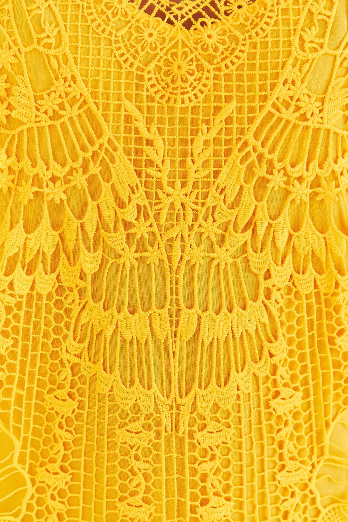 Farm Rio Yellow Guipure Midi Dress