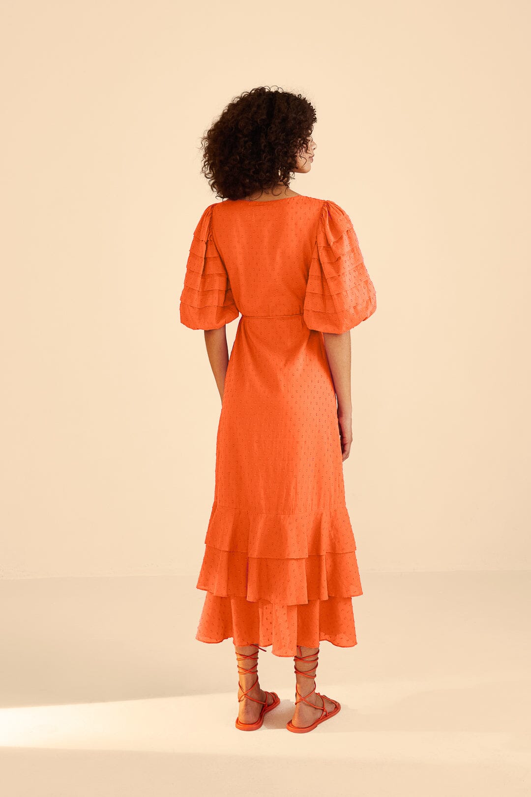 Farm Rio Orange Ruffles Midi Dress