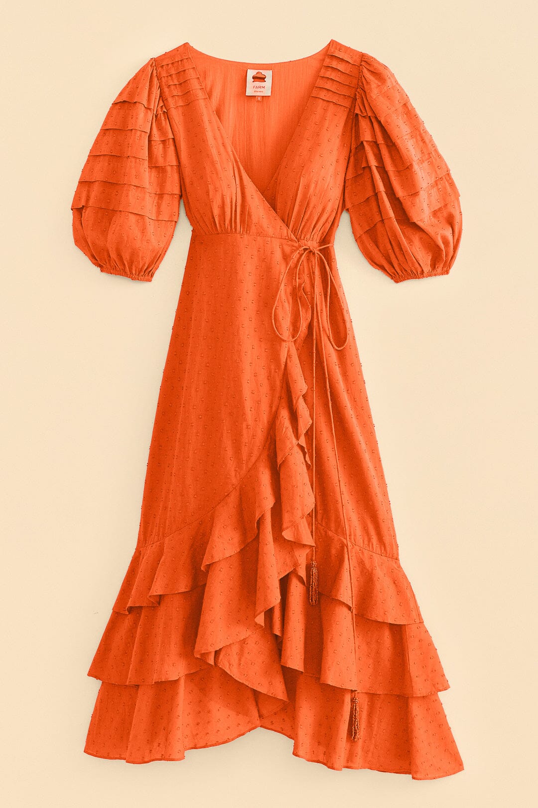 Farm Rio Orange Ruffles Midi Dress