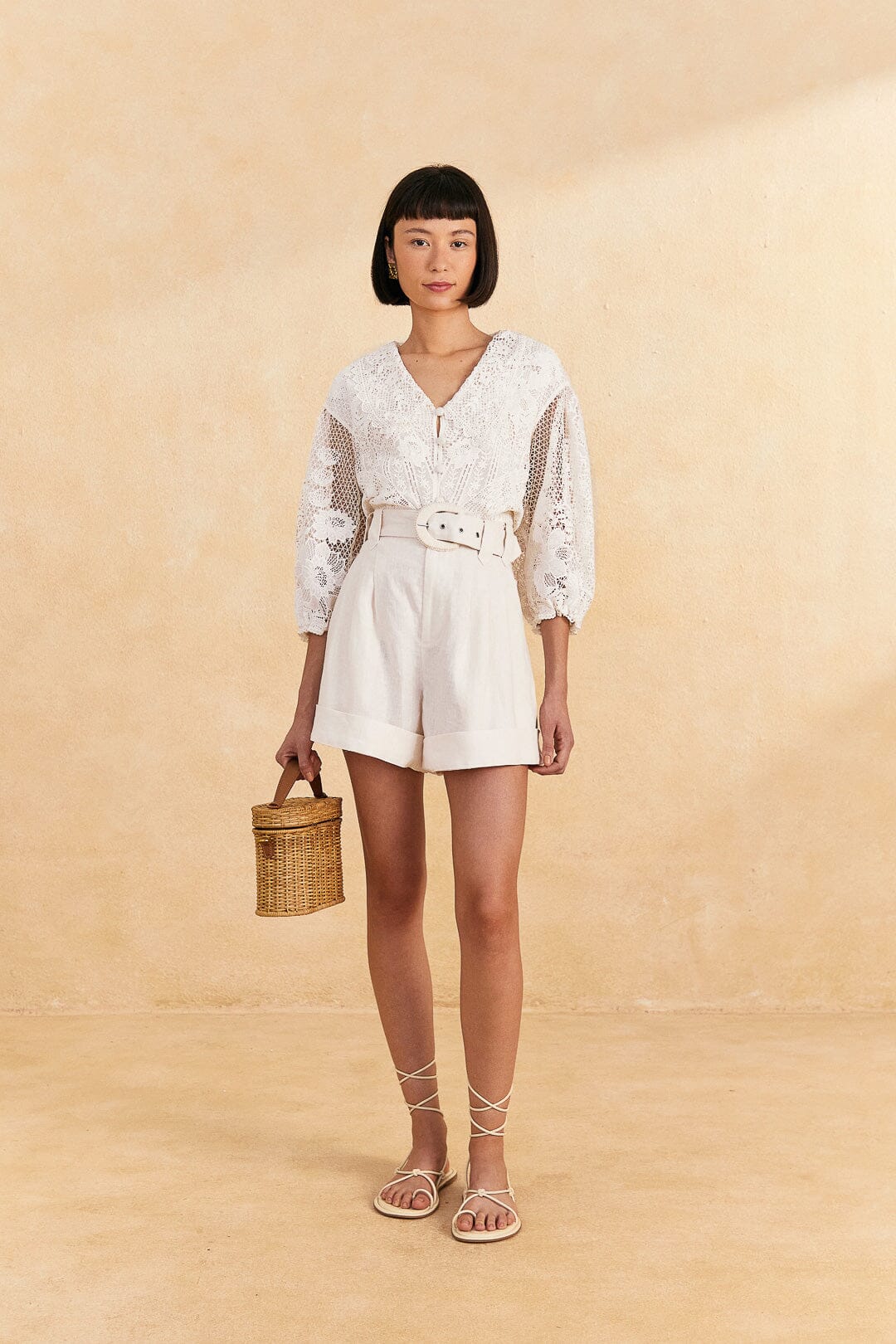 Farm Rio Off-White Tailored Shorts