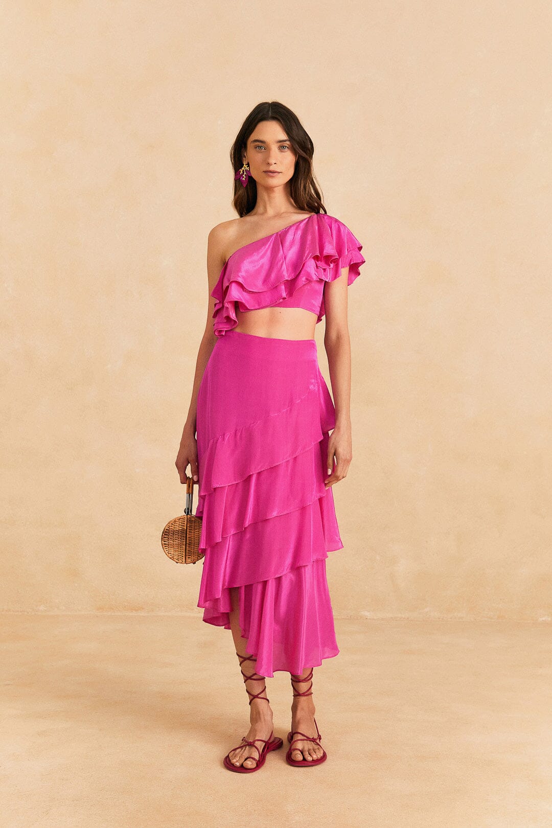 Farm Rio Dark Pink Marocaine Ruffle Top