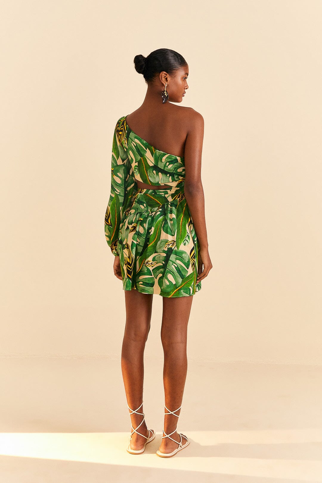 Farm Rio Tropical Leaves One Shoulder Mini Dress