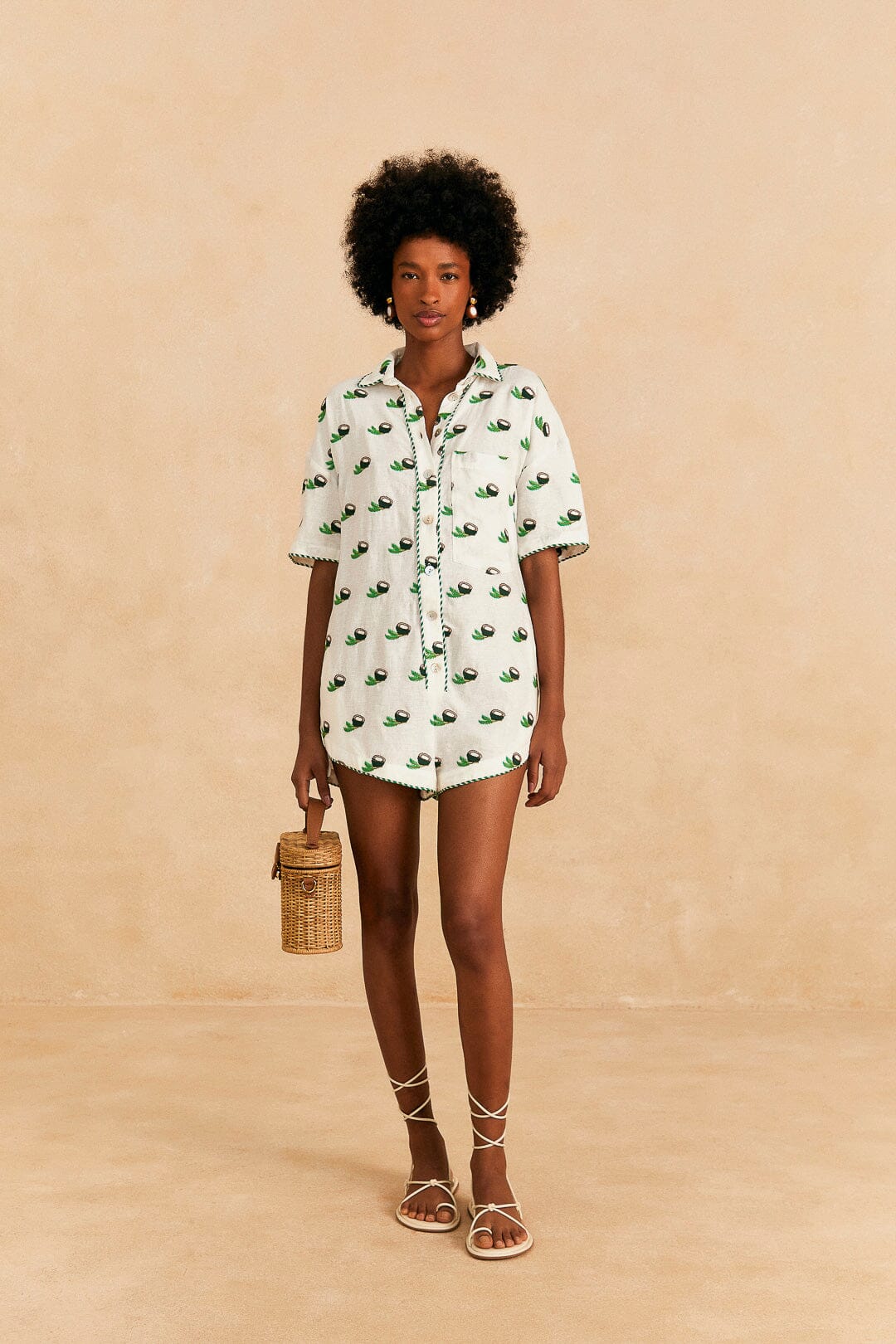 Farm Rio Cross Stitch Coconut Embroidered Romper