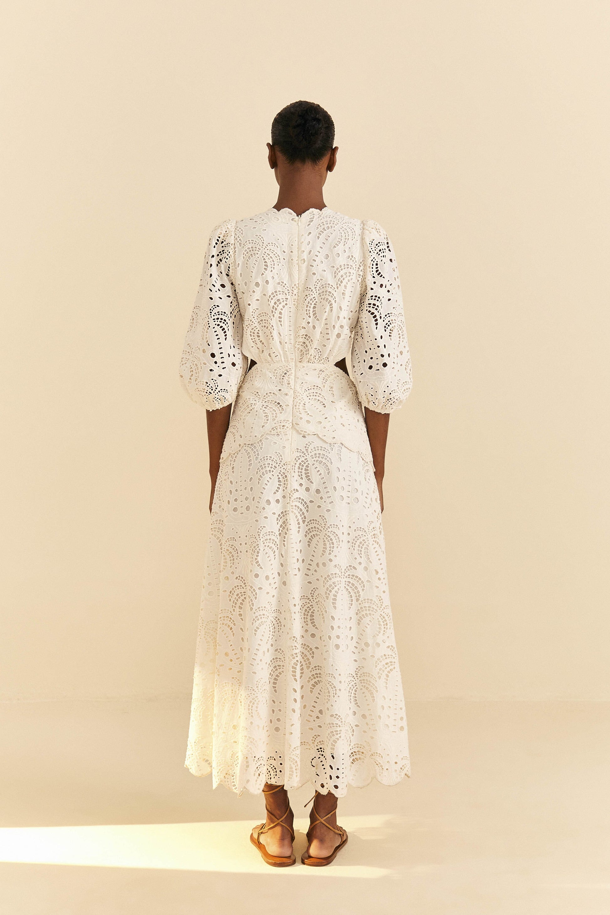 Farm Rio Off-White Richelieu Midi Dress