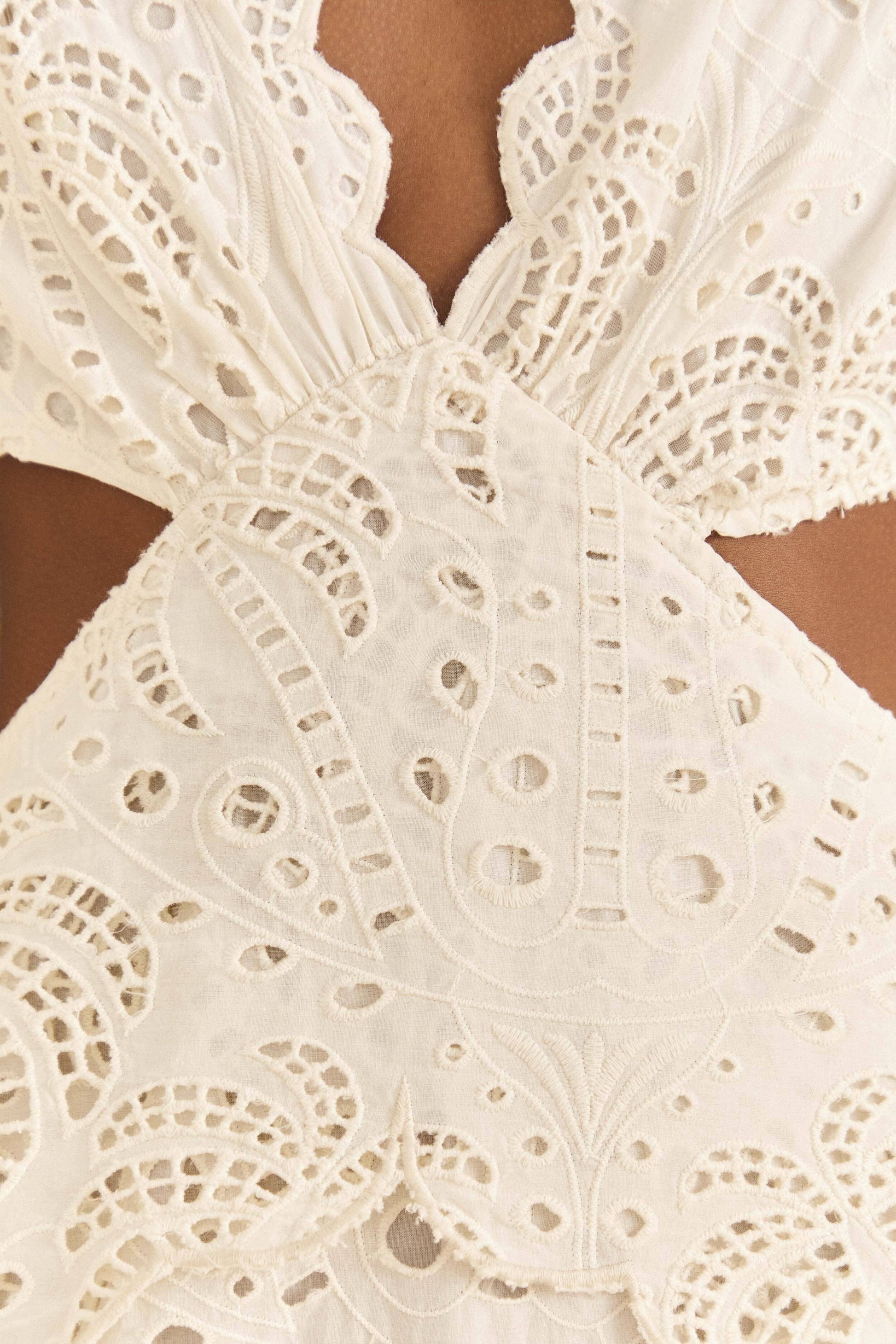 Farm Rio Off-White Richelieu Midi Dress