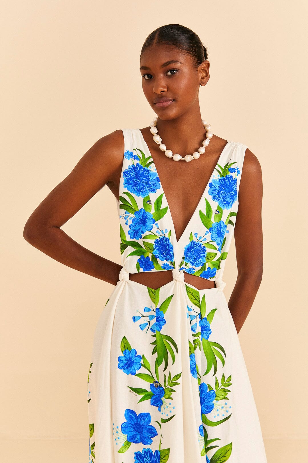 Farm Rio Off-White Romantic Garden Midi Dress