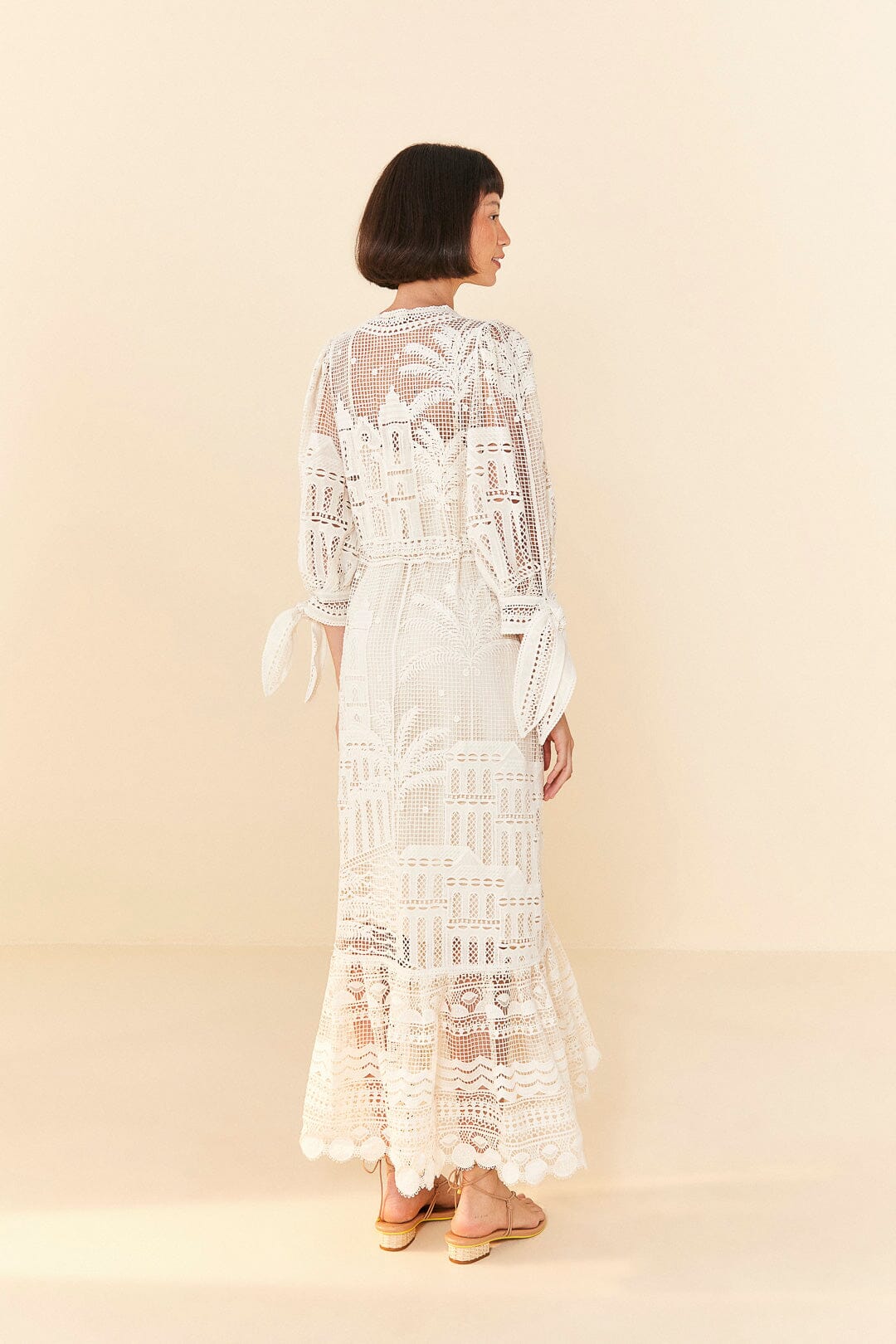 Farm Rio Off-White Morada Boa Guipure Dress