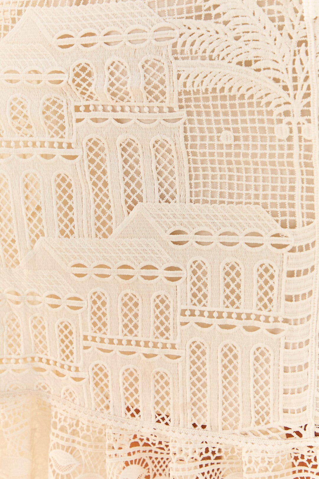 Farm Rio Off-White Morada Boa Guipure Dress
