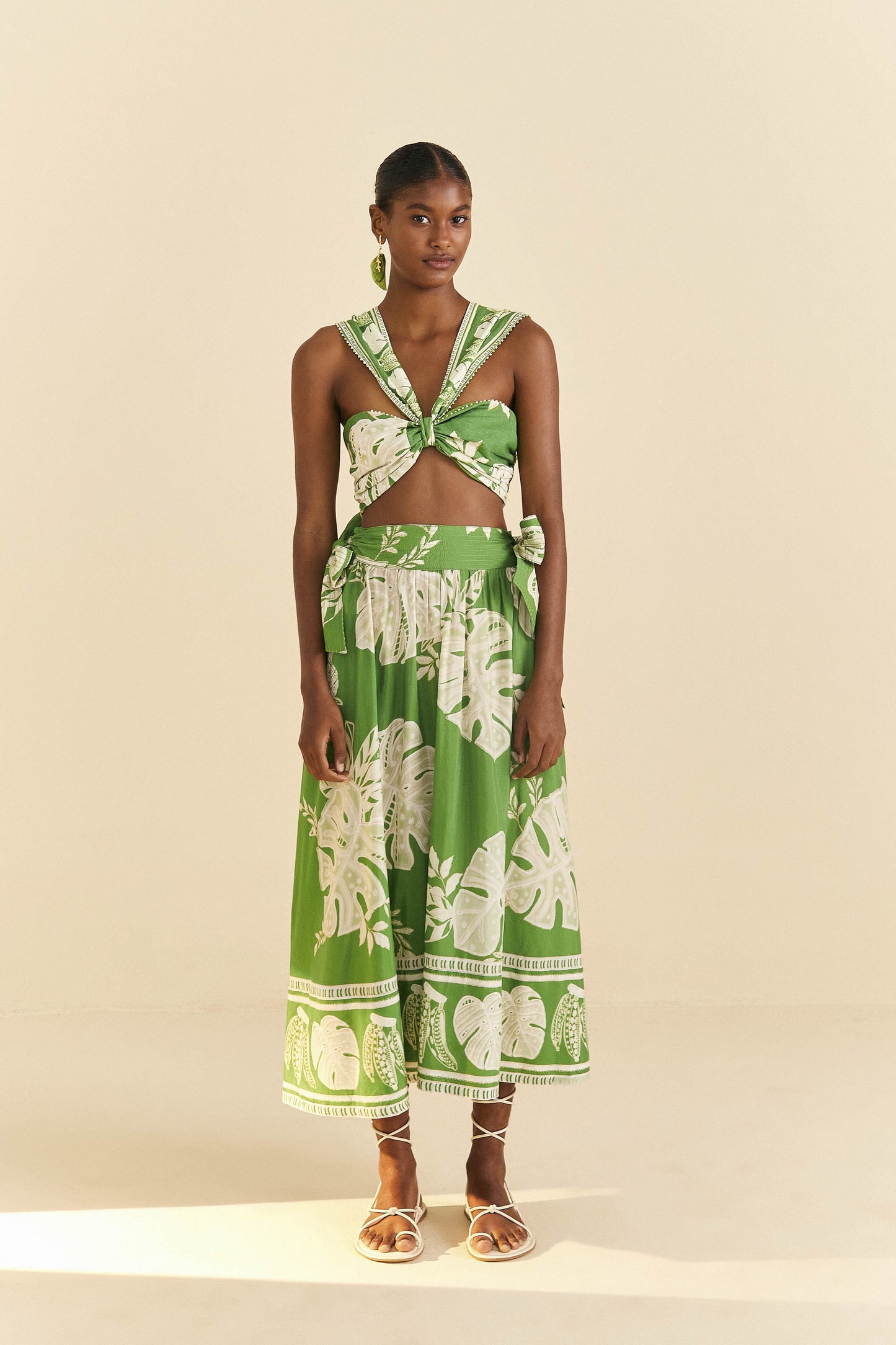 Farm Rio Green Lace Monsteras Crop Top