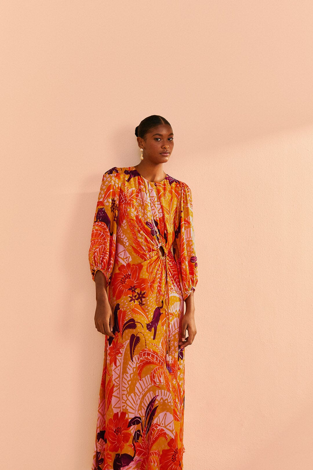Farm Rio Beige Jungle Panther Lenzing™ Ecovero™ Viscose Midi Dress