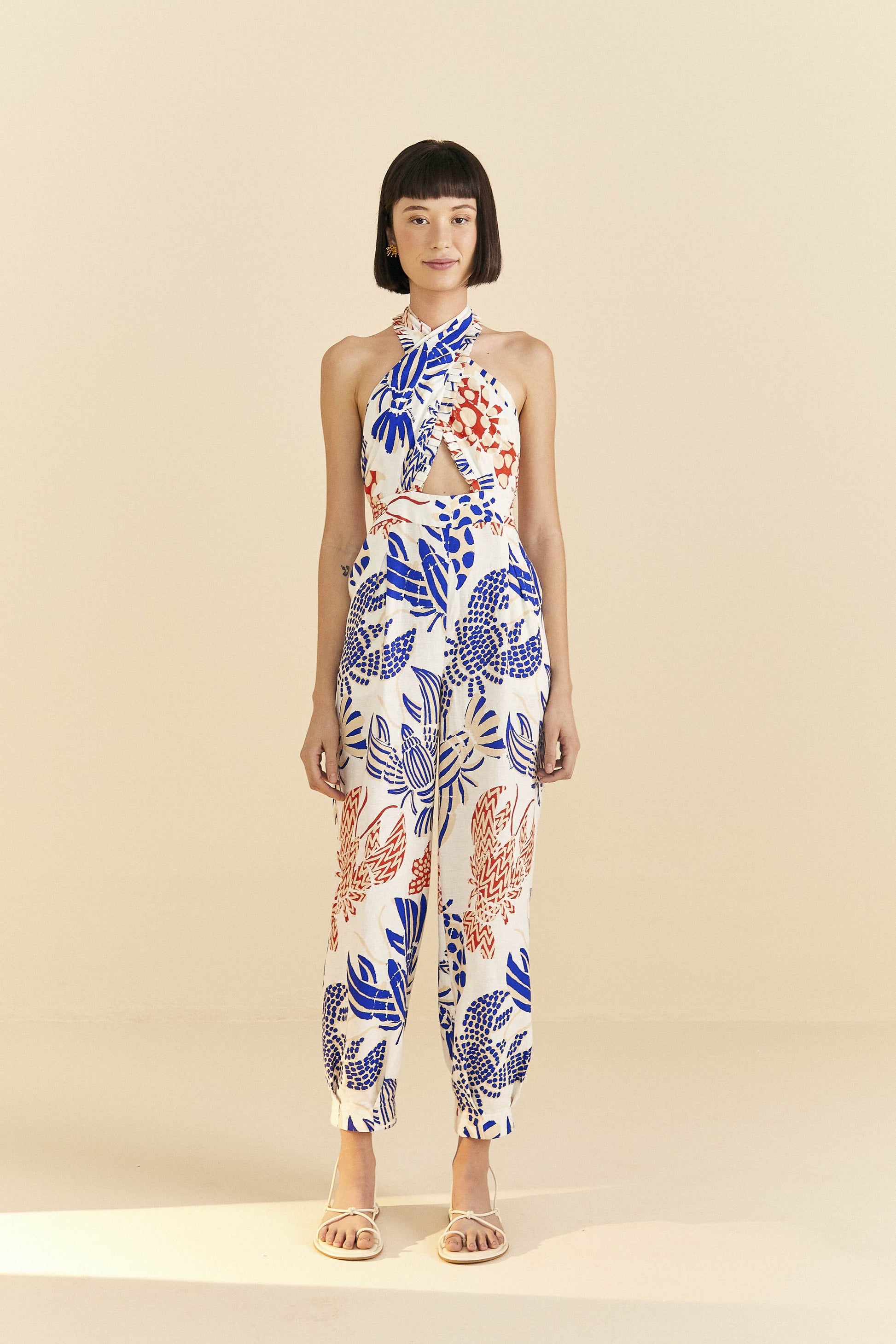 Farm Rio Off-White Mixed Lobsters Jumpsuit