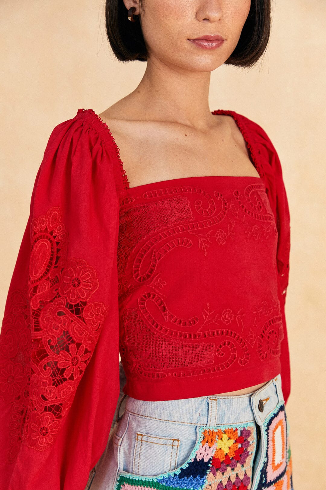 Farm Rio Red Lace Blouse