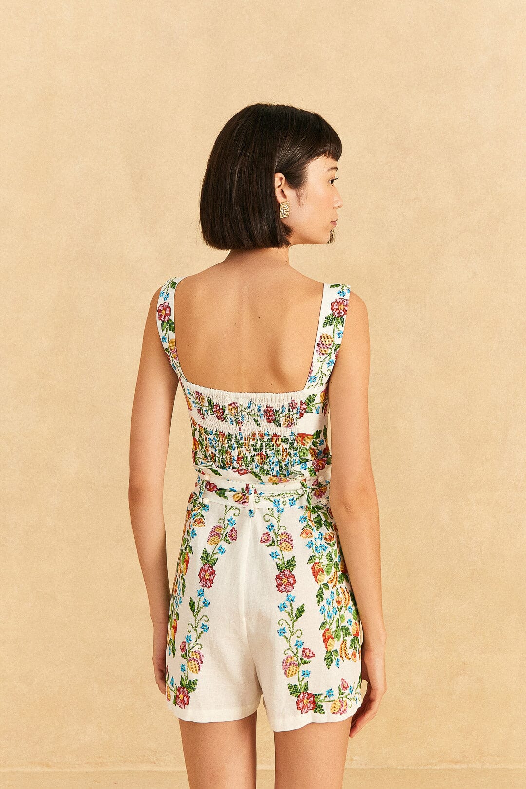 Farm Rio Off-White Tropical Romance Romper