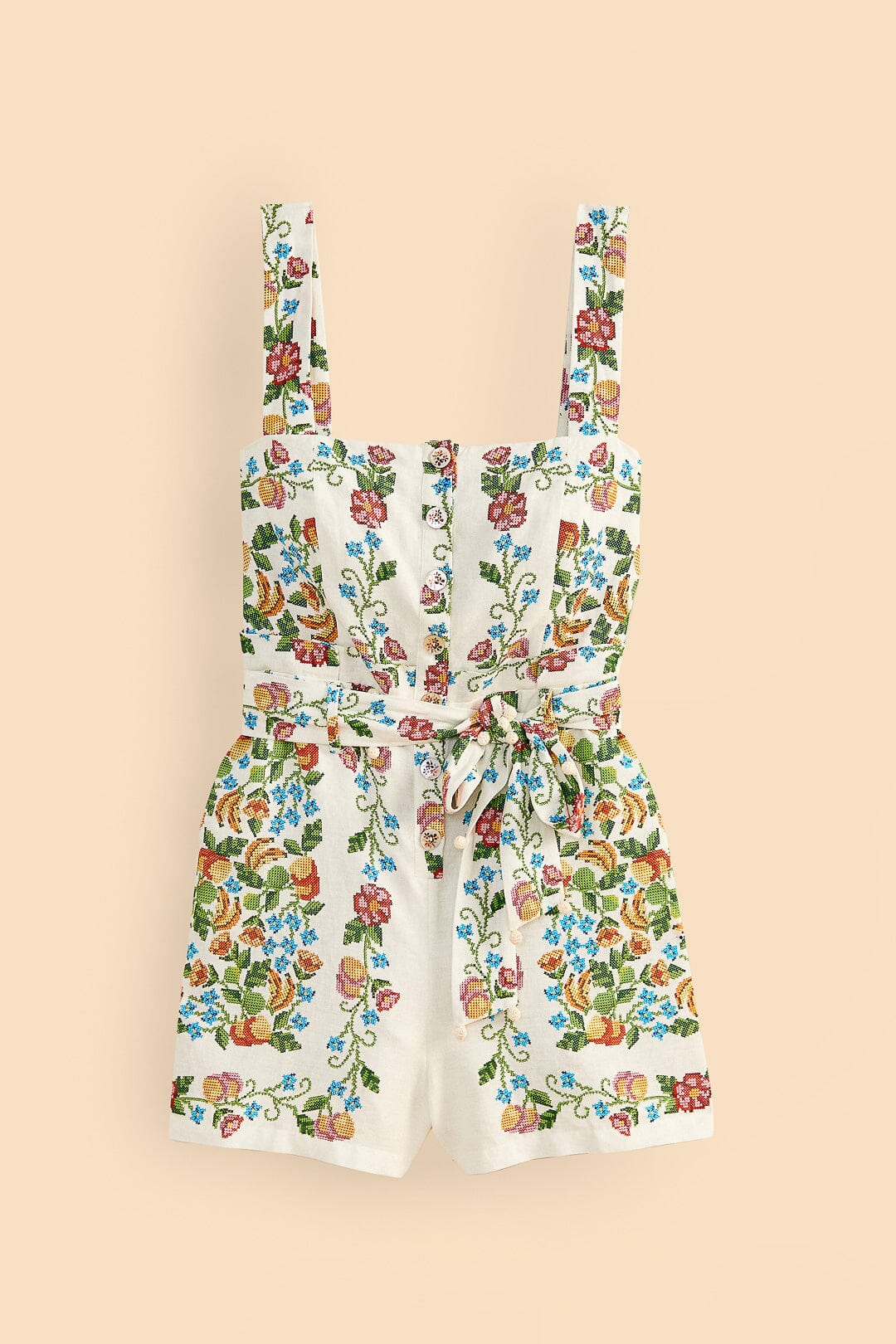 Farm Rio Off-White Tropical Romance Romper