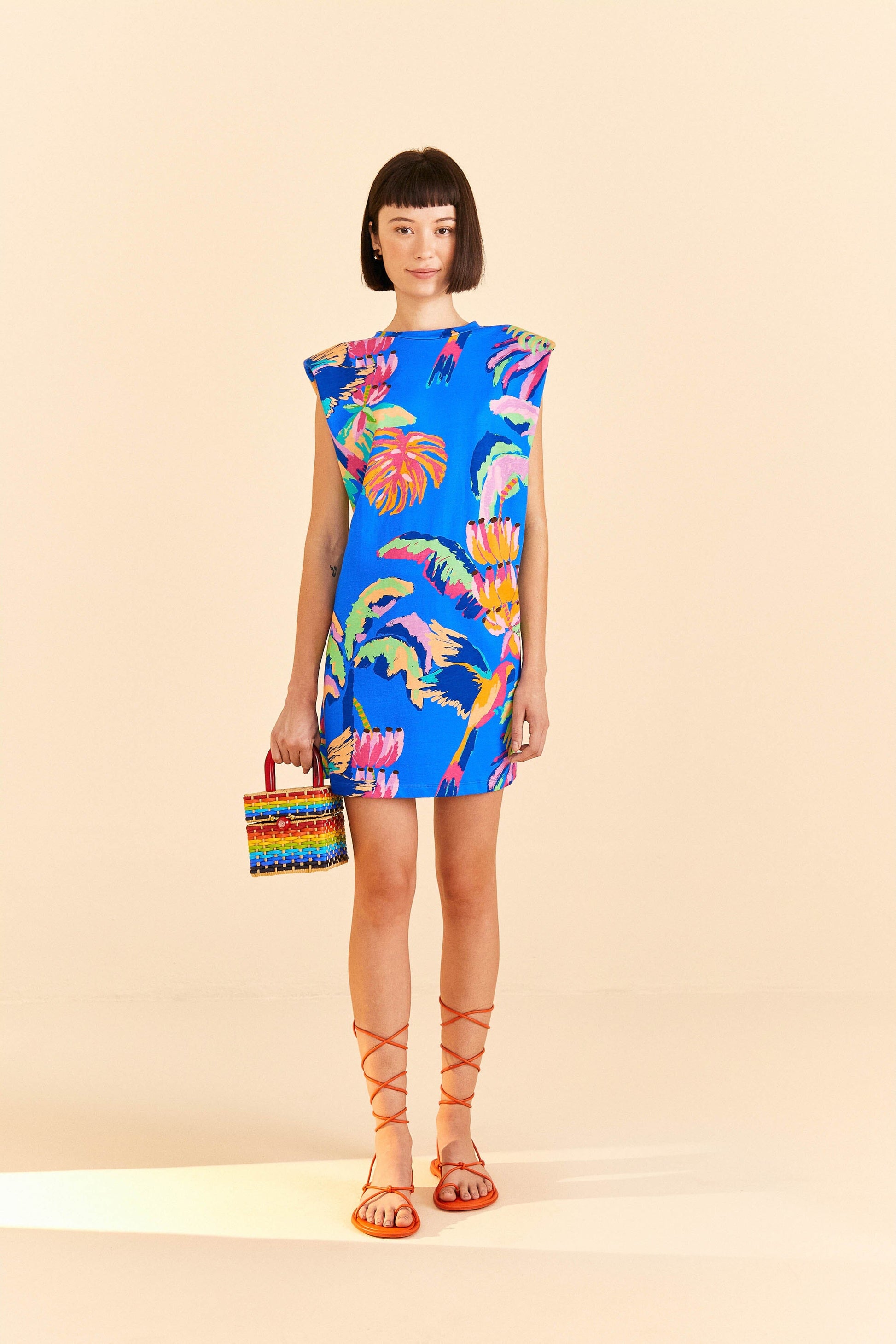 Farm Rio Blue Painted Jungle T-Shirt Dress