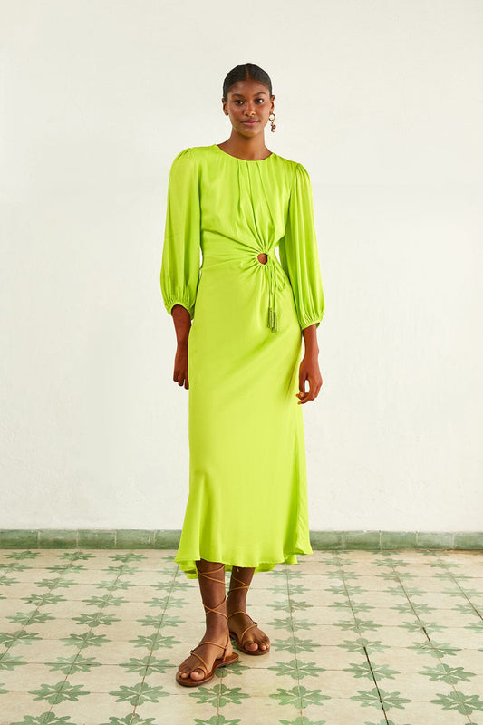 Farm Rio Lime Circle Cut Out Lenzing™ Ecovero™ Viscose Midi Dress