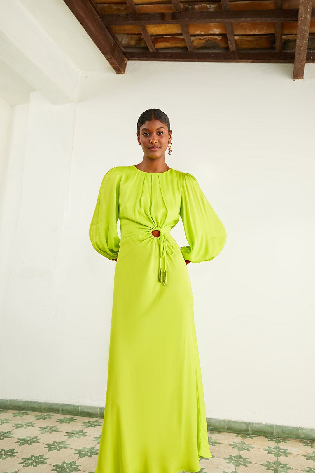 Farm Rio Lime Circle Cut Out Lenzing™ Ecovero™ Viscose Midi Dress