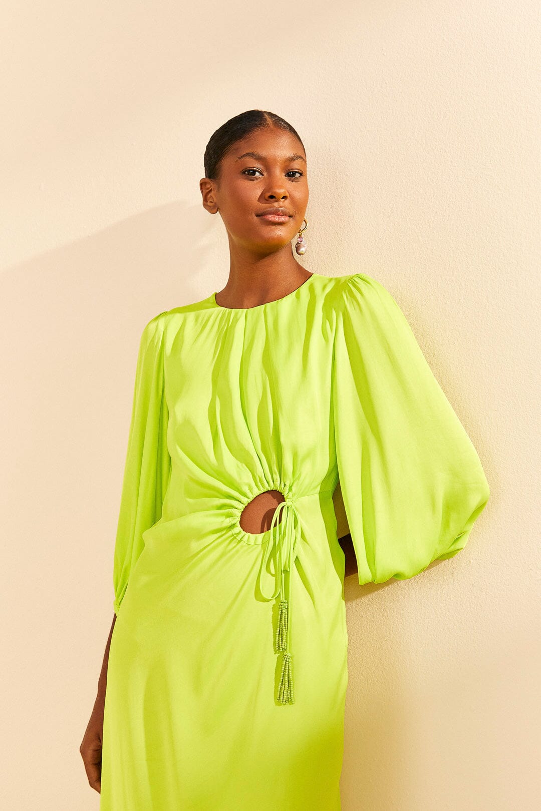 Farm Rio Lime Circle Cut Out Lenzing™ Ecovero™ Viscose Midi Dress