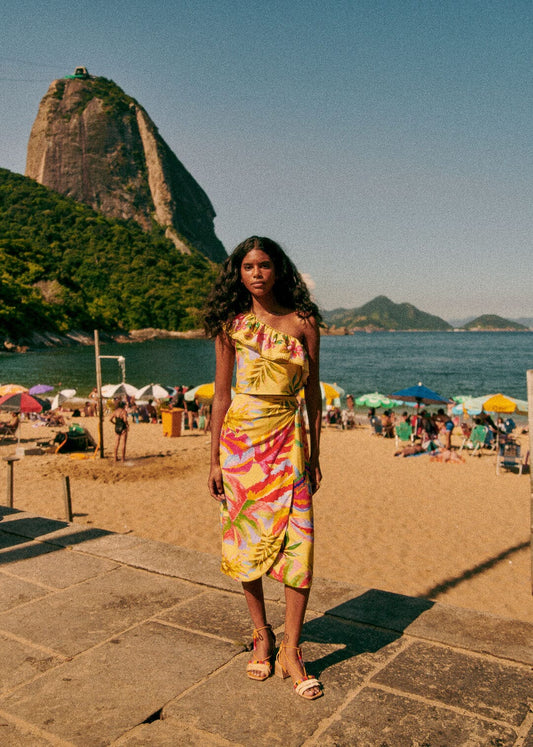 Farm Rio Summer Forest Yellow Bia Midi Skirt