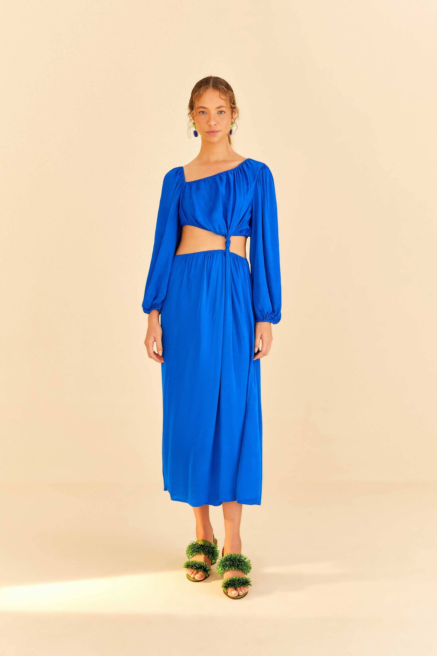 Farm Rio Blue Viscose Satin Midi Dress