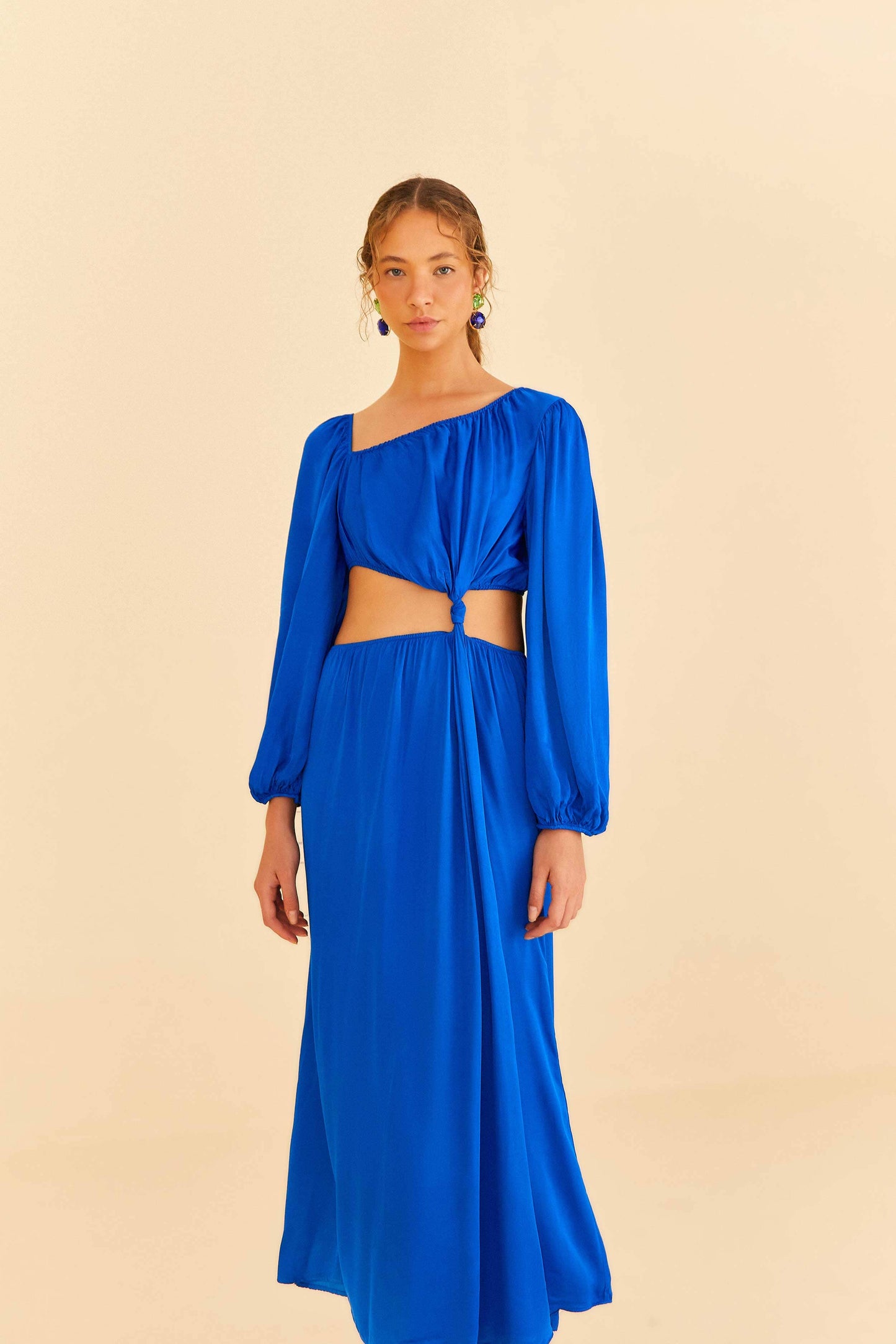 Farm Rio Blue Viscose Satin Midi Dress