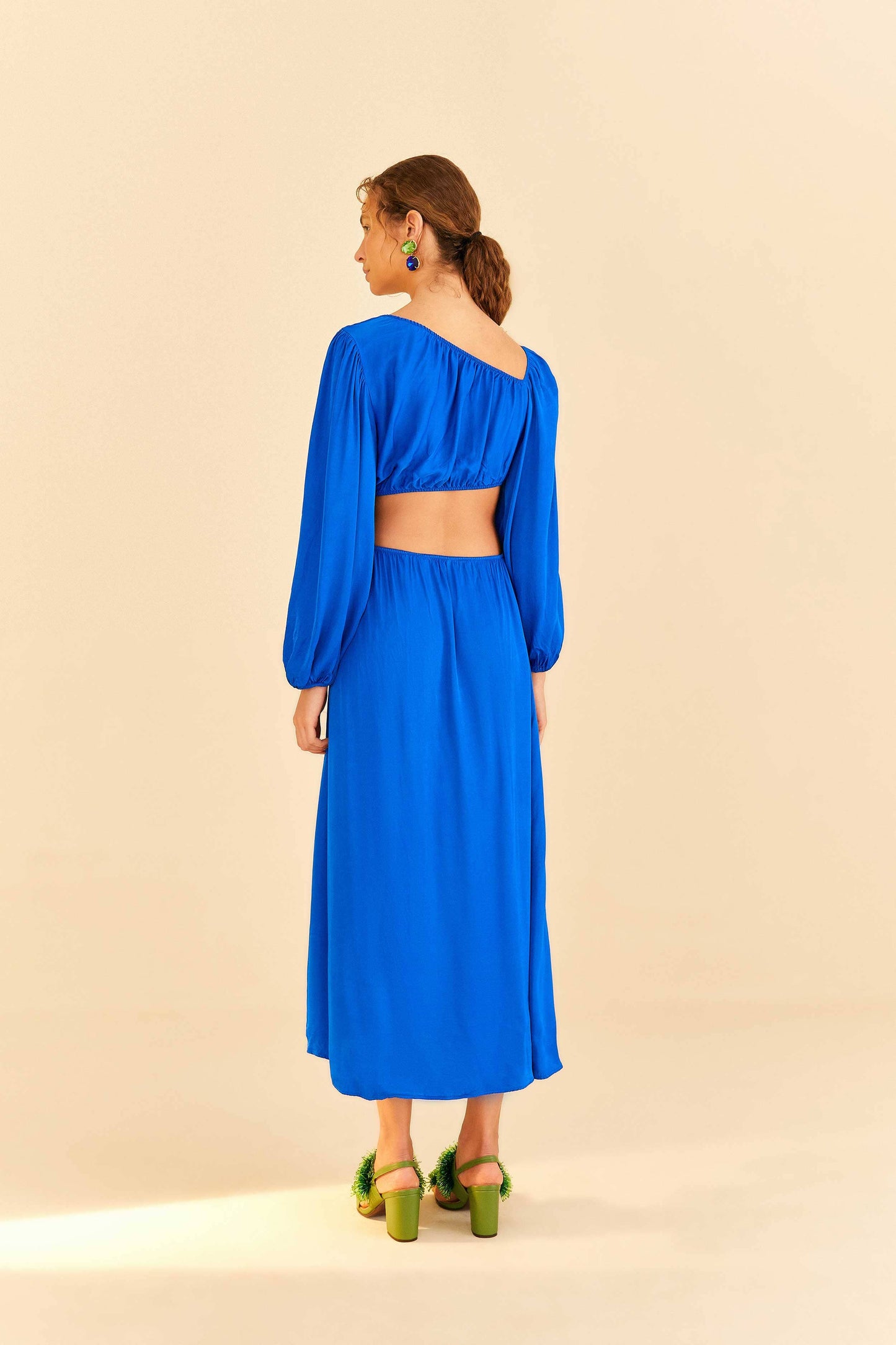 Farm Rio Blue Viscose Satin Midi Dress