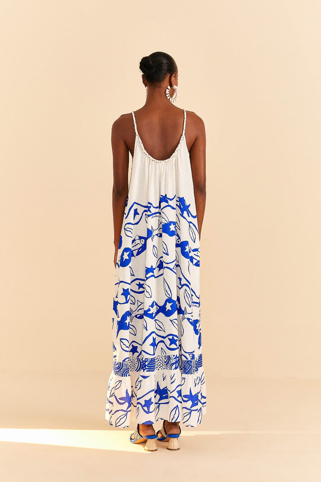 Farm Rio Off-White Pitta Waves Sleeveless Maxi Dress