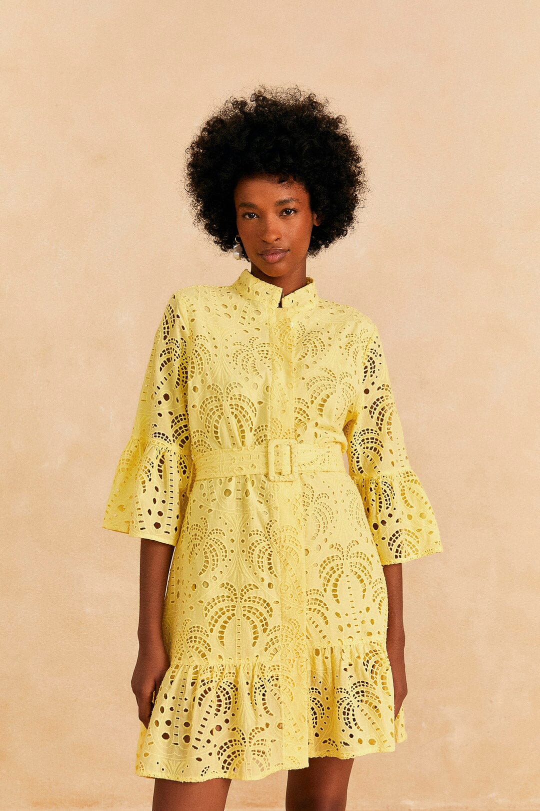 Farm Rio Light Yellow Palm Tree Mini Dress