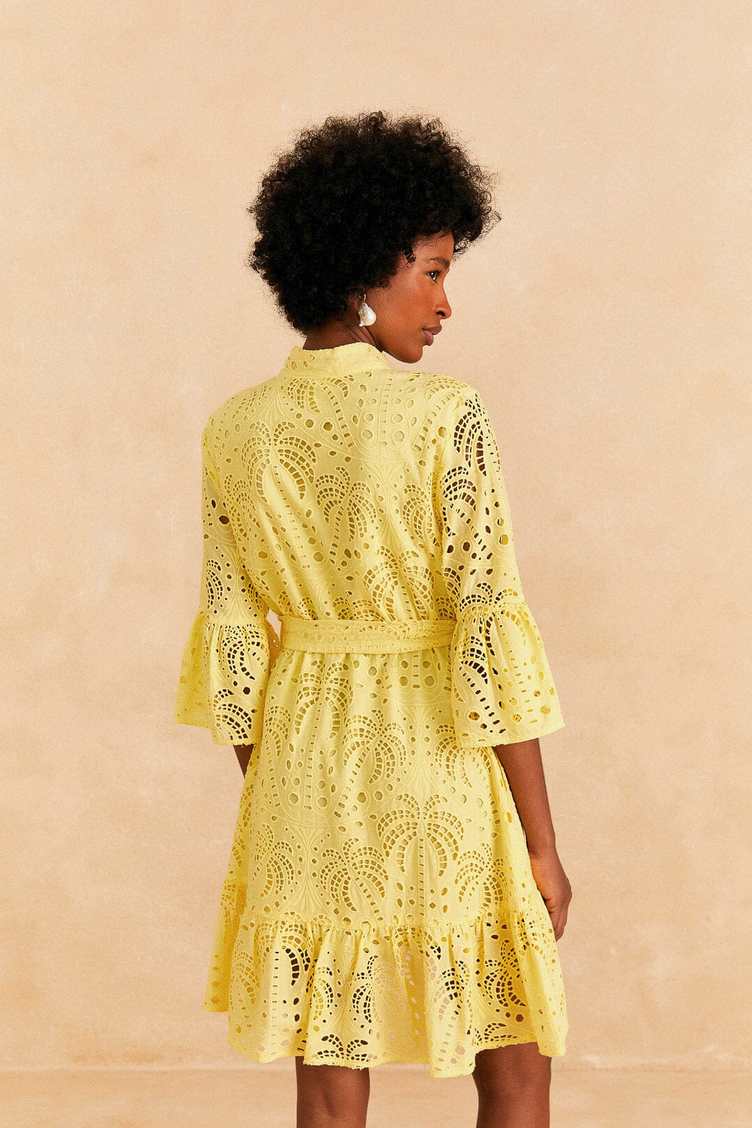 Farm Rio Light Yellow Palm Tree Mini Dress