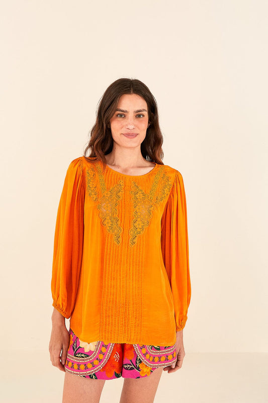 Farm Rio Orange Lace Blouse